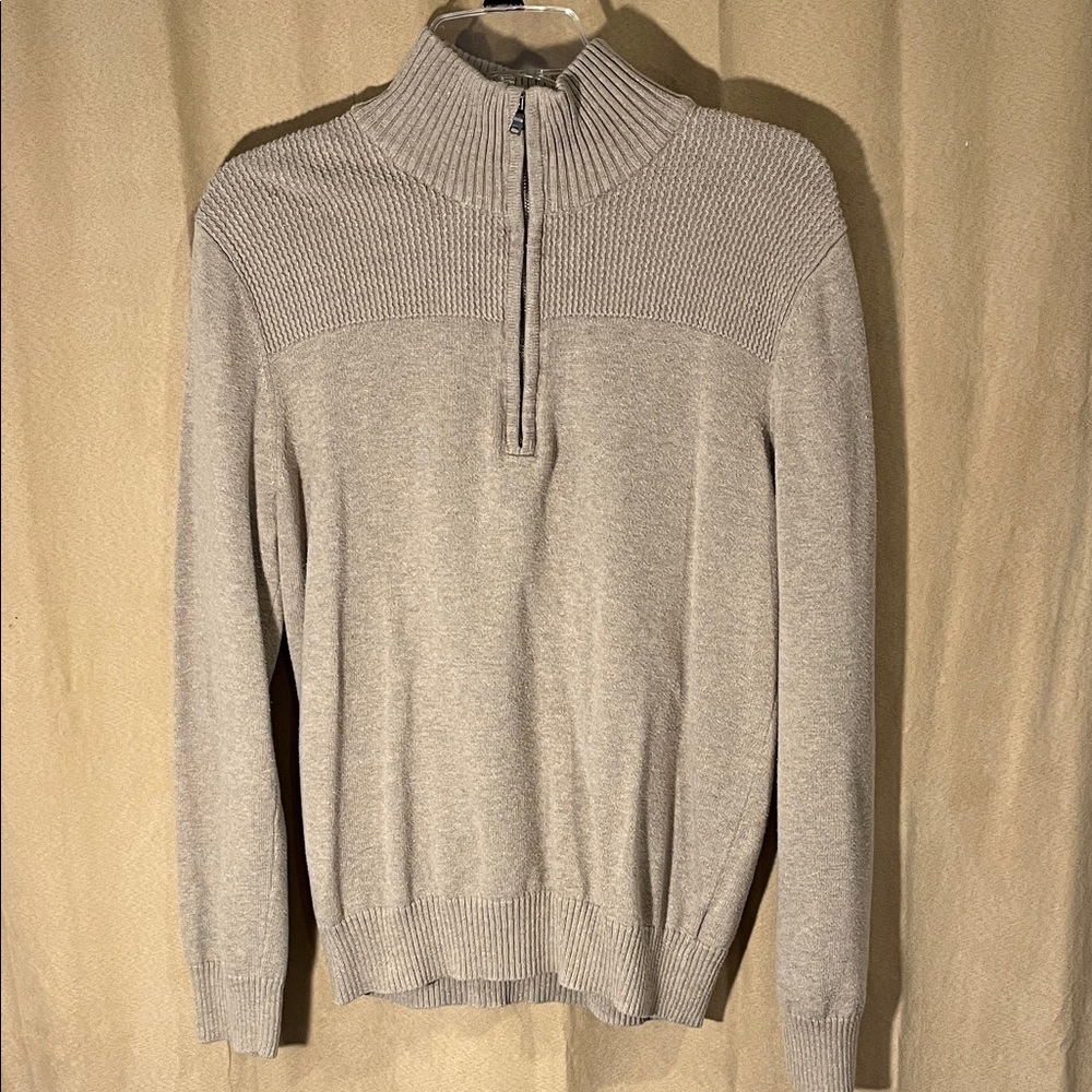Merona Men’s Quarter-Zip Ribbed Mock Neck Sweater - Light Beige